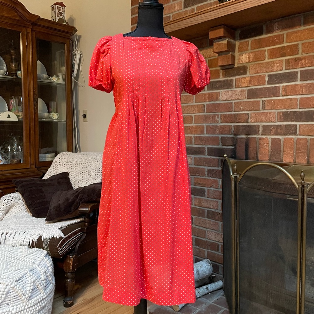 Maternity red and white polka dot dress